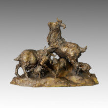 Бронзовая скульптура животных Овцы / козы Семья Украшение Статуя латуни Tpal-006